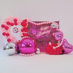 Event Wedding Scene Decoration Disco With Shiny Hot Pink Inflatable Mirror Ball