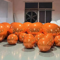 Event Wedding Scene Decoration Disco With Shiny Orange Inflatable Mirror Ball
