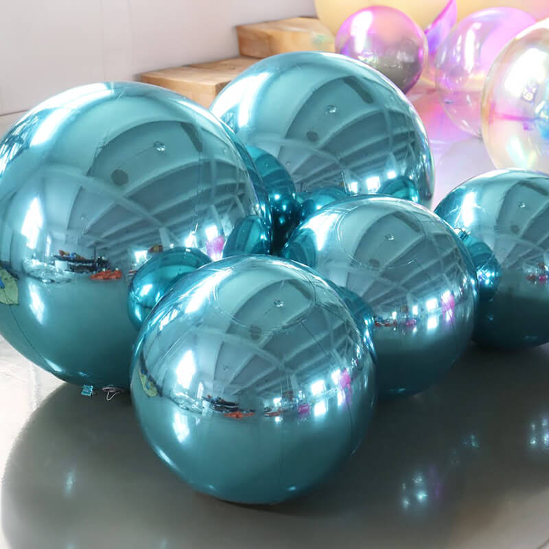 Event Wedding Scene Decoration Disco With Shiny Light Blue Inflatable Mirror Ball