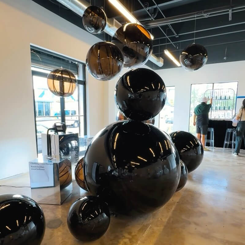 Event Wedding Scene Decoration Disco With Shiny Black Inflatable Mirror Ball
