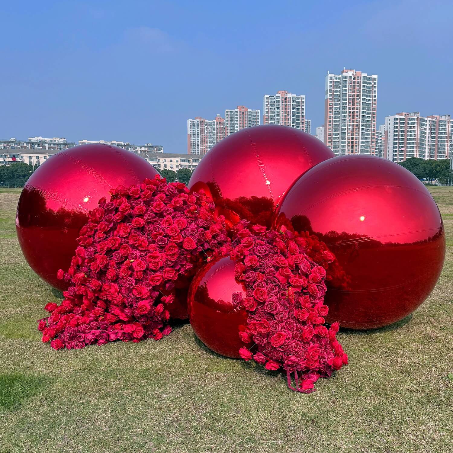 Event Wedding Scene Decoration Disco With Shiny Red Inflatable Mirror Ball