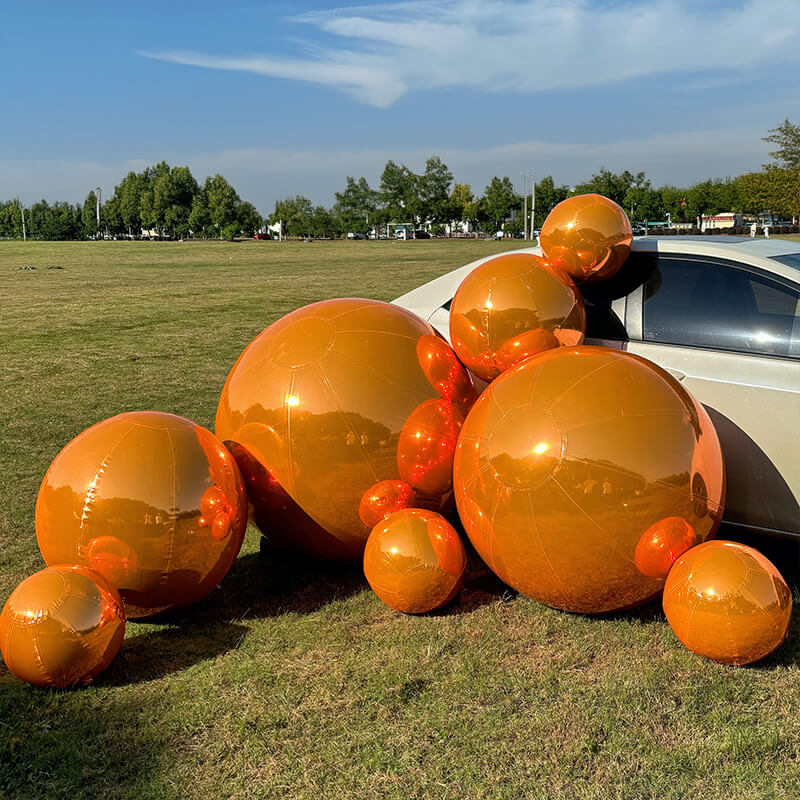 Event Wedding Scene Decoration Disco With Shiny Orange Inflatable Mirror Ball