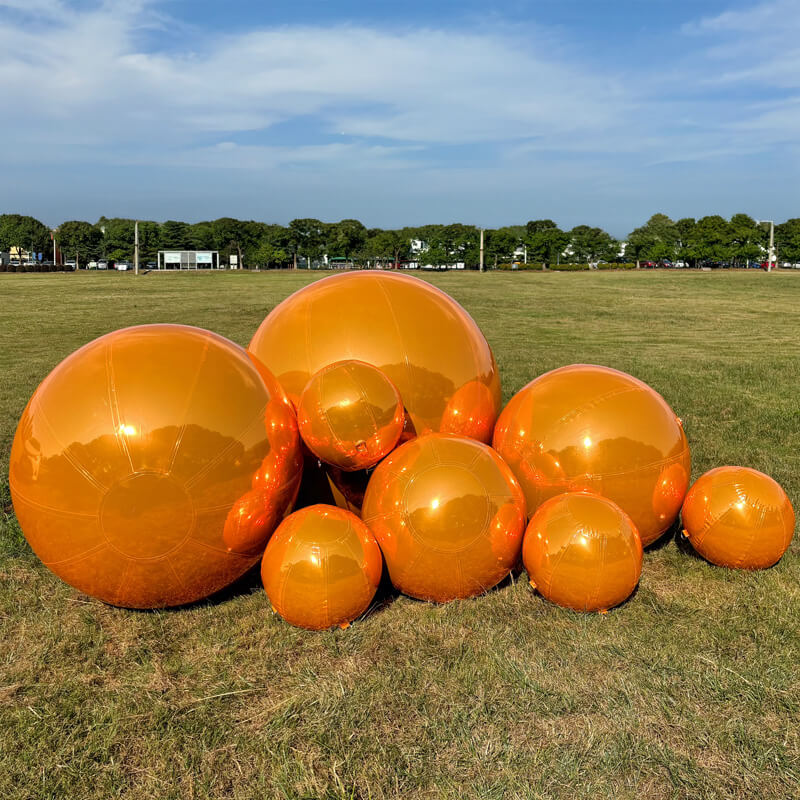 Event Wedding Scene Decoration Disco With Shiny Orange Inflatable Mirror Ball