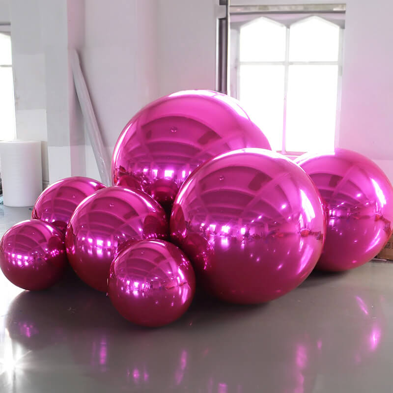 Event Wedding Scene Decoration Disco With Shiny Hot Pink Inflatable Mirror Ball