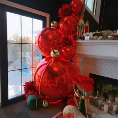 Event Wedding Scene Decoration Disco With Shiny Red Inflatable Mirror Ball